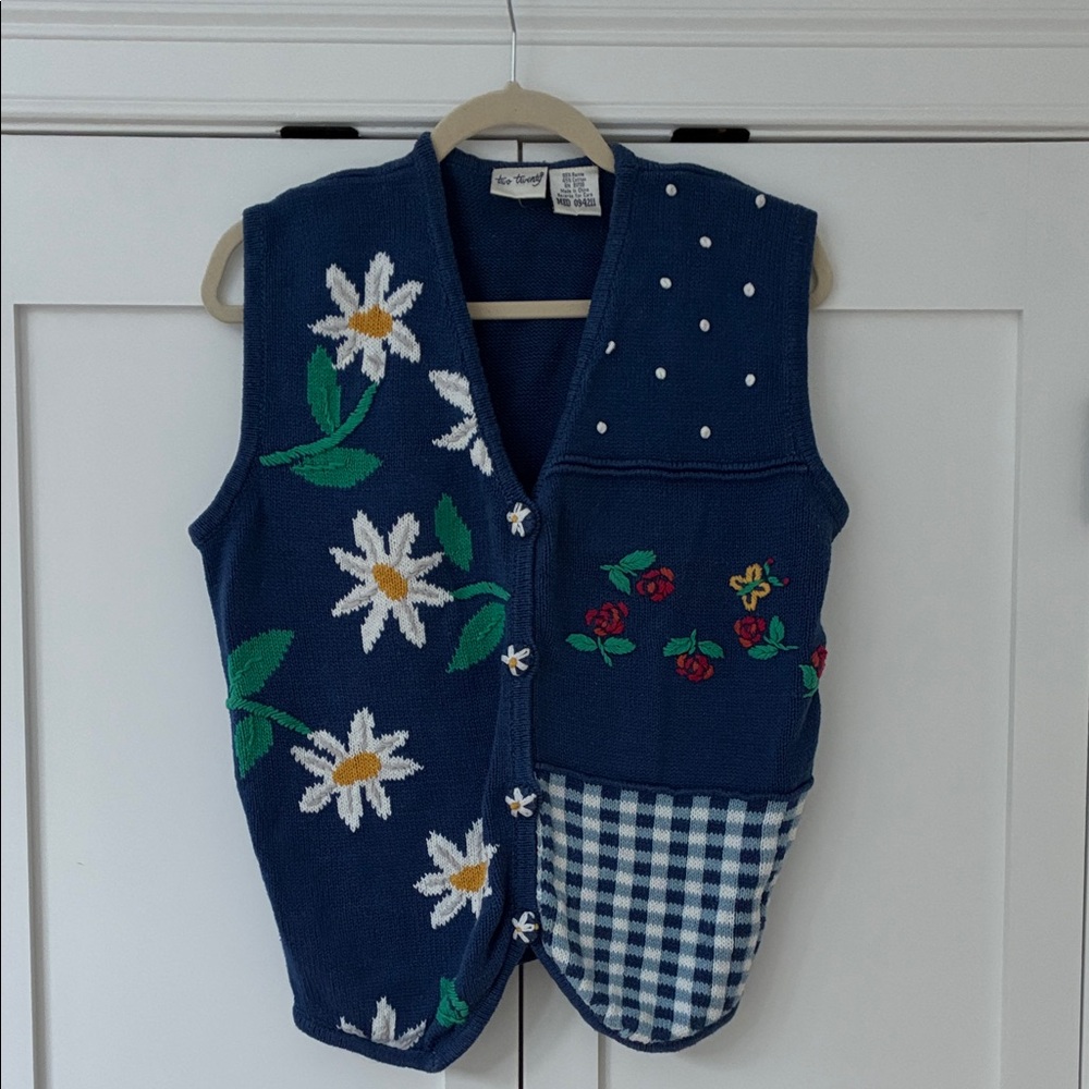 Vintage Floral and Gingham Knit Vest